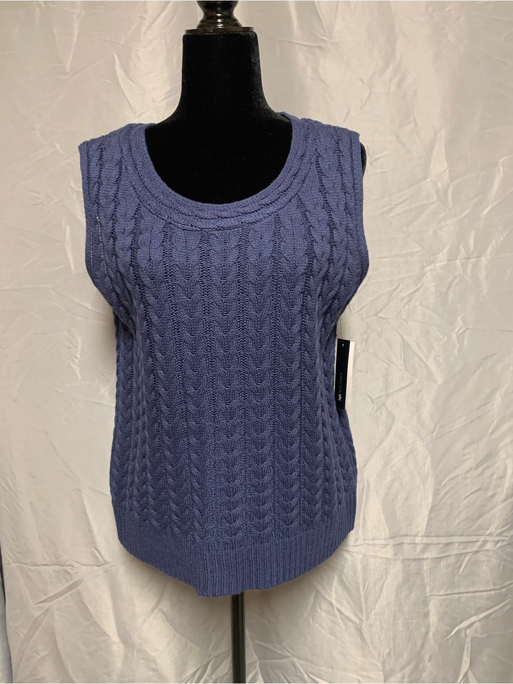 AB Studio Periwinkle Cable Knit Sleeveless V-Neck Sweater Vest
